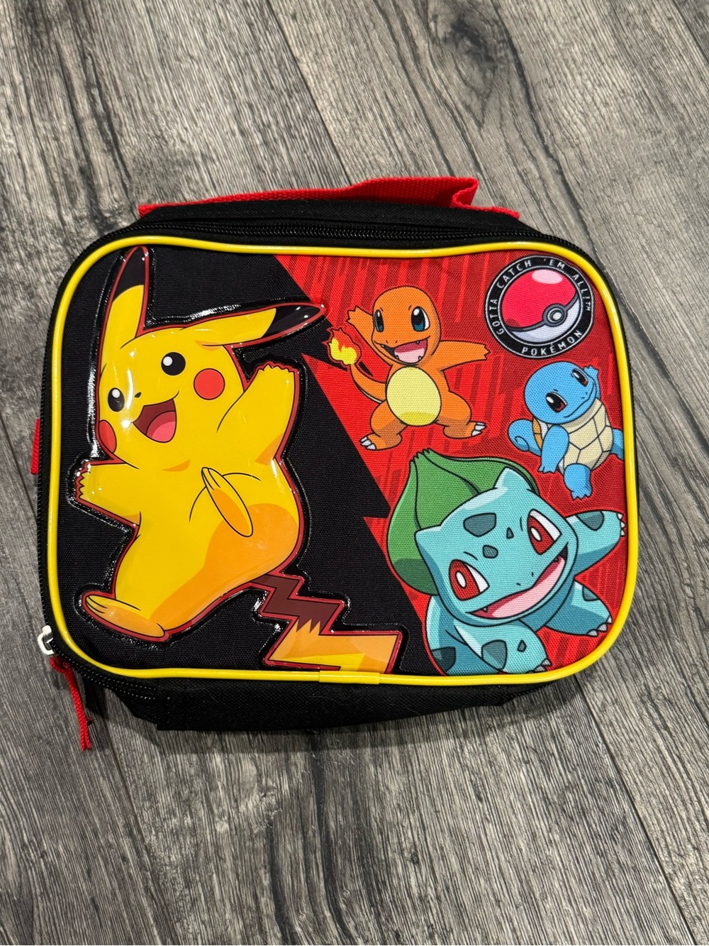 Pokémon Kids Red Black Pikachu Lunch Bag